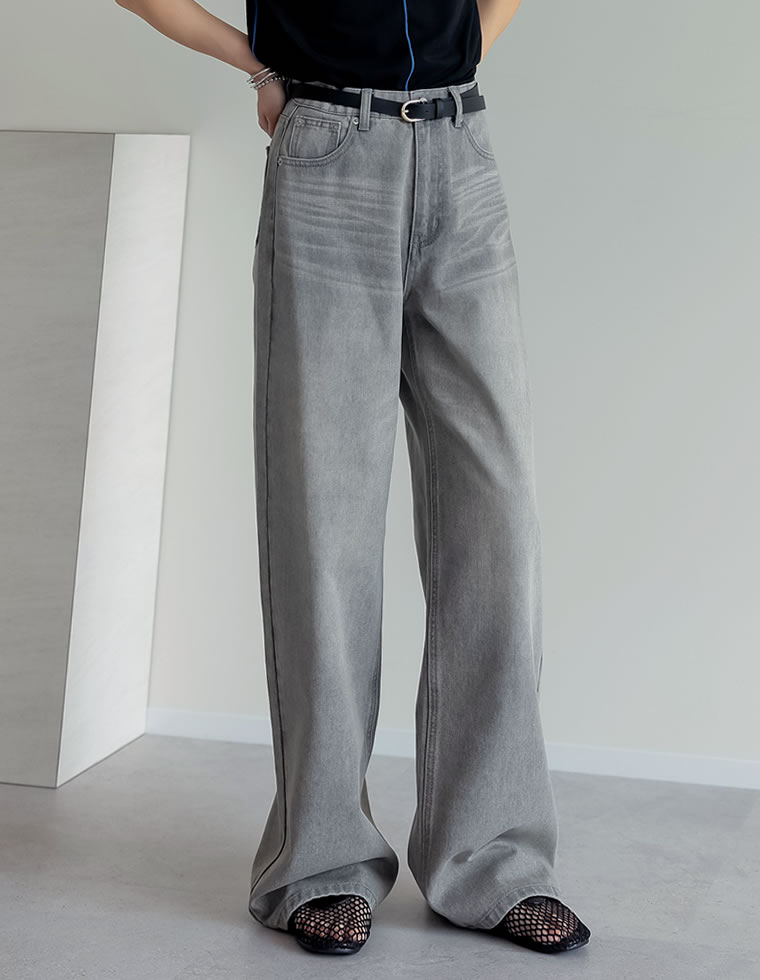 コットンデニムワイドストレートパンツ