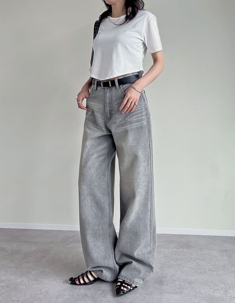 コットンデニムワイドストレートパンツ