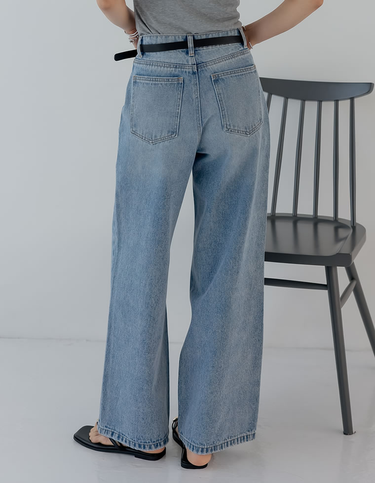 ワイドストレートダメージデニムパンツ