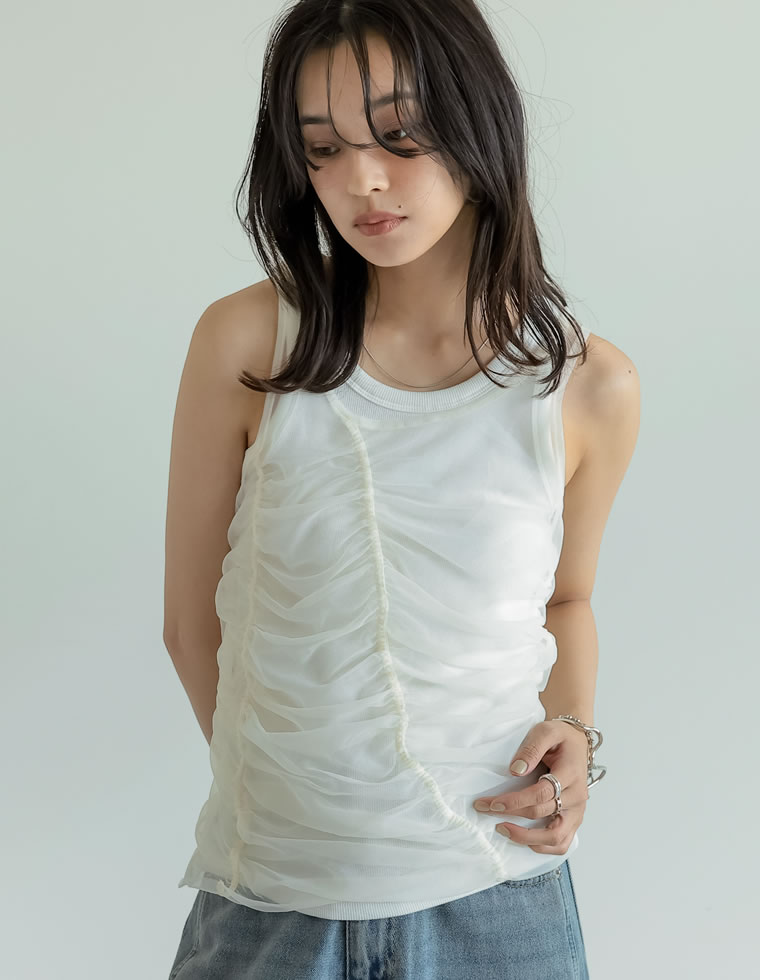 シアータンク×リブタンクトップSET