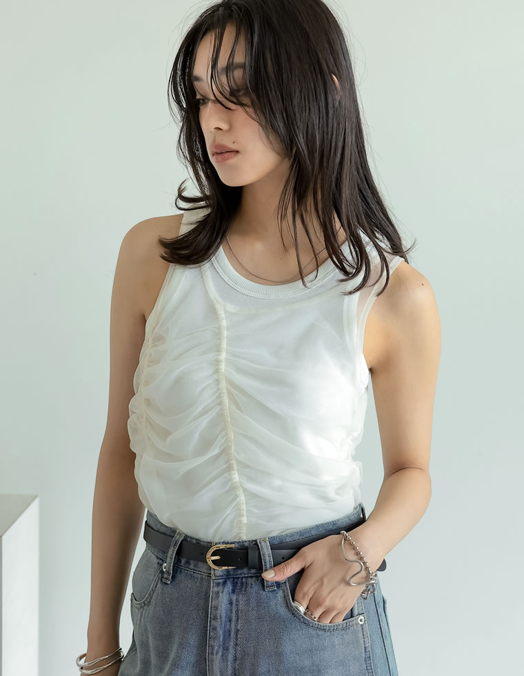 シアータンク×リブタンクトップSET