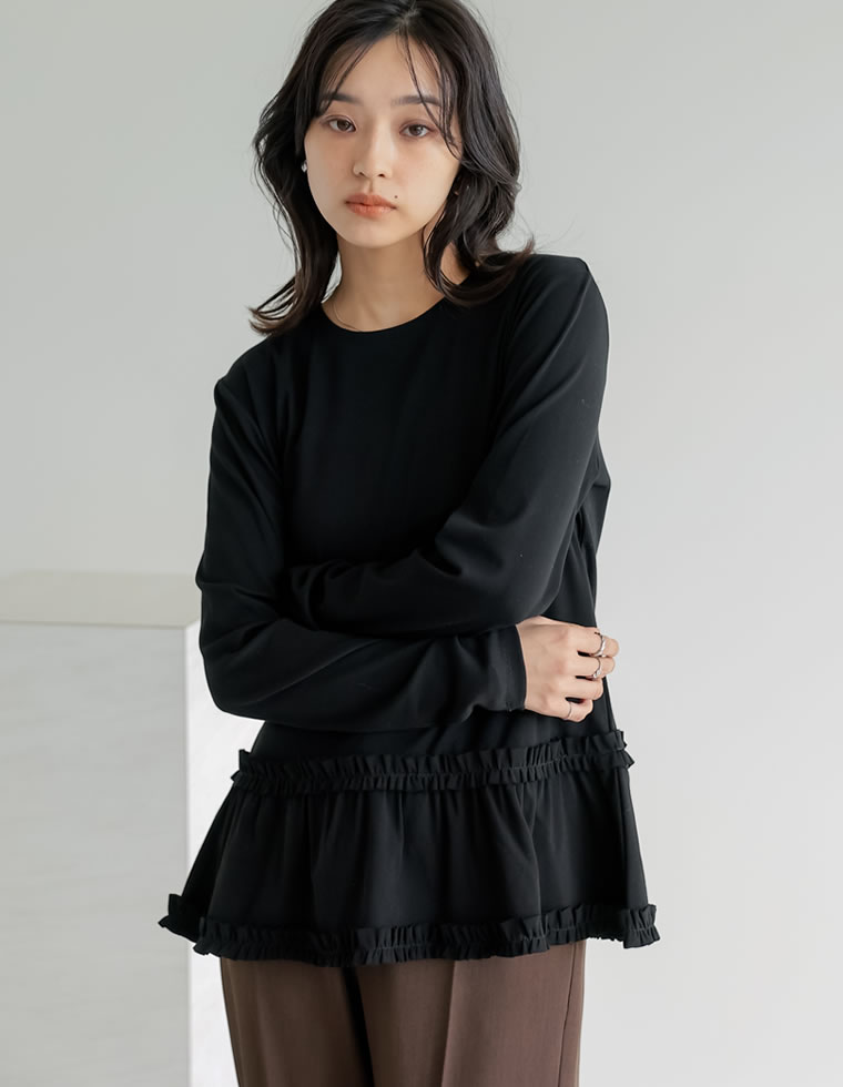 ロングスリーブフリルカットソー