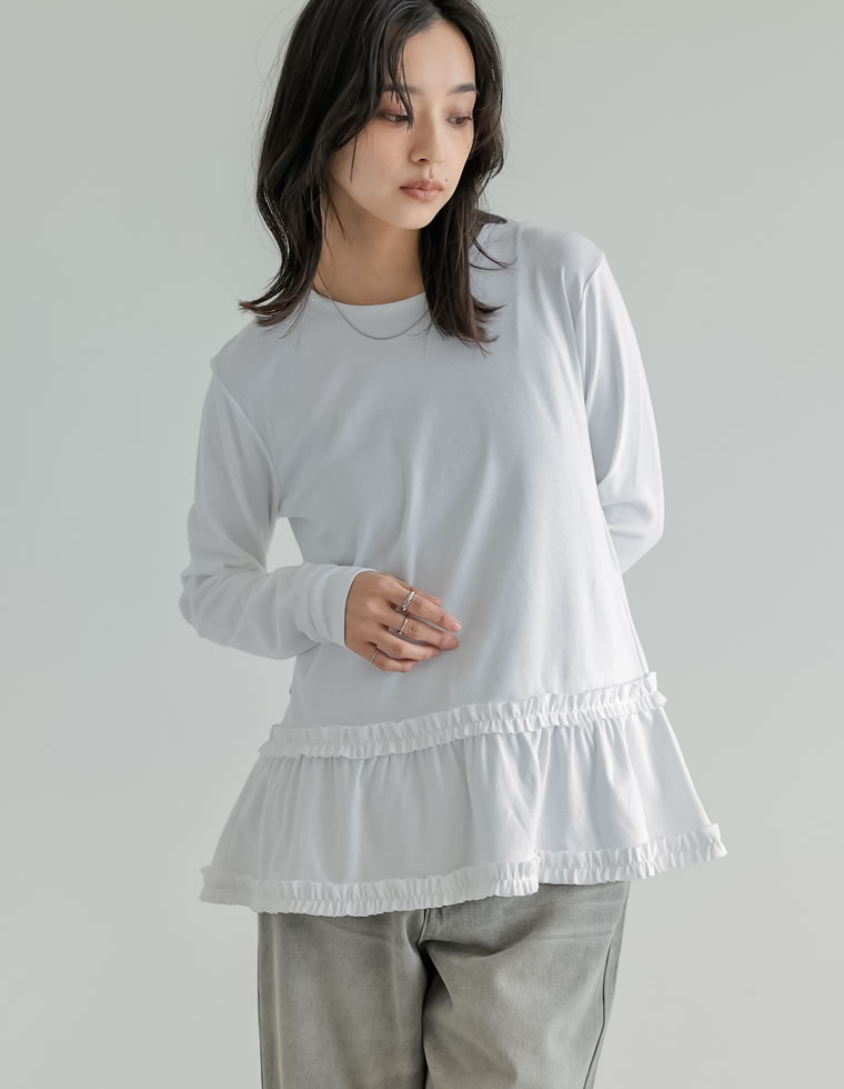 ロングスリーブフリルカットソー