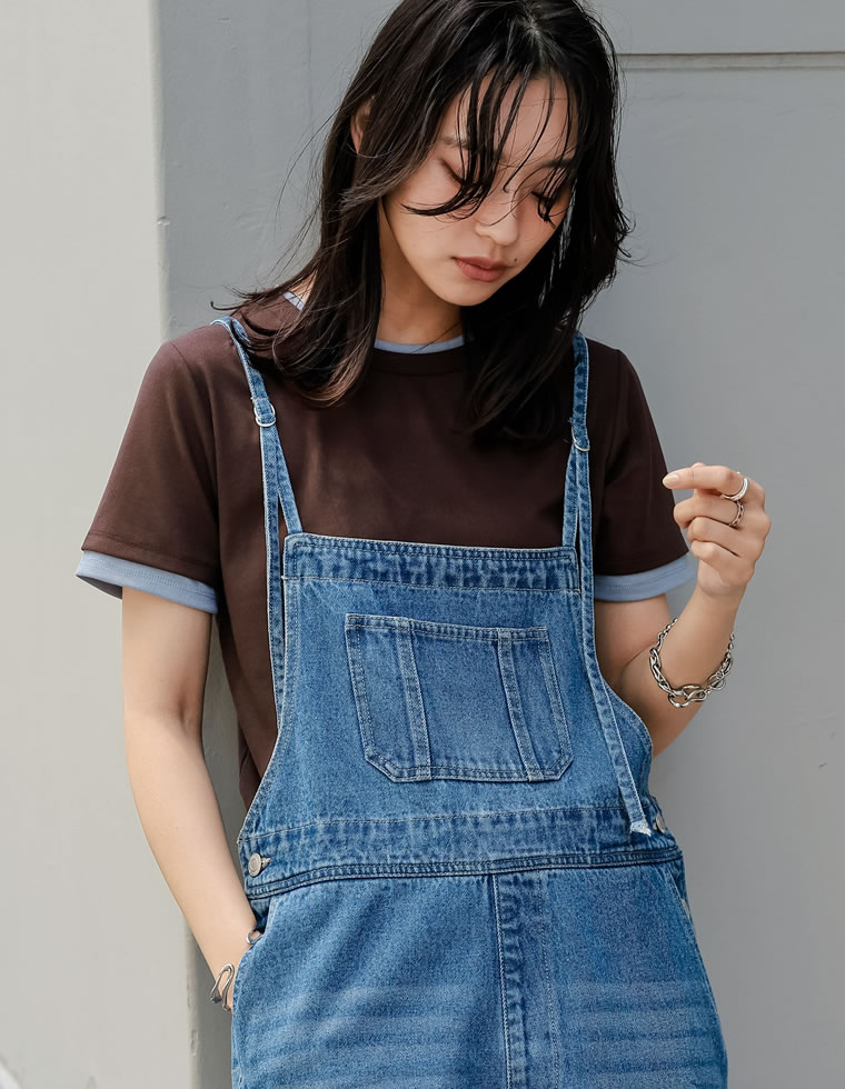 レイヤード風シアースムース半袖トップス