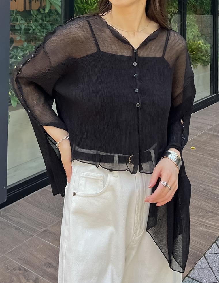 前後2WAYシアー楊柳ブラウスカーデ