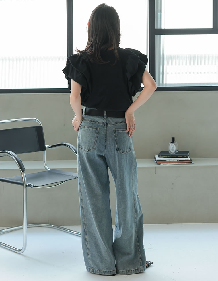 天竺バルーンスリーブVネックTシャツ