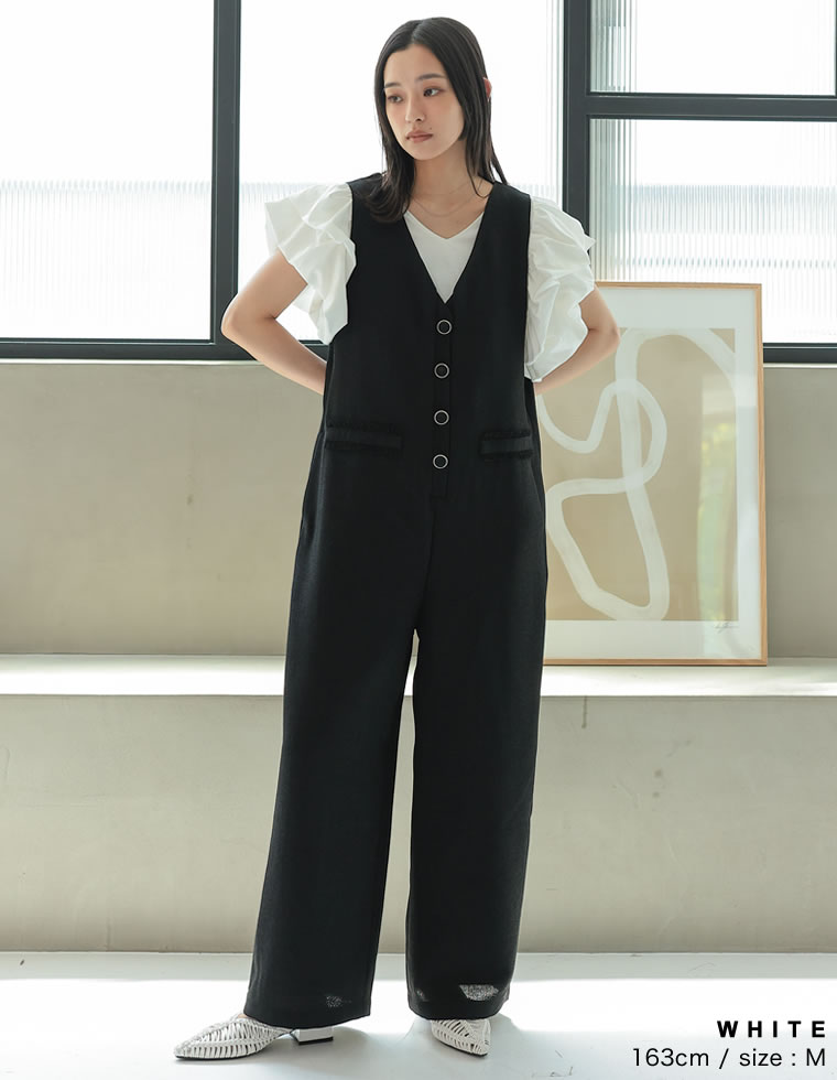 天竺バルーンスリーブVネックTシャツ