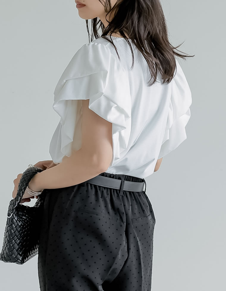 天竺バルーンスリーブVネックTシャツ