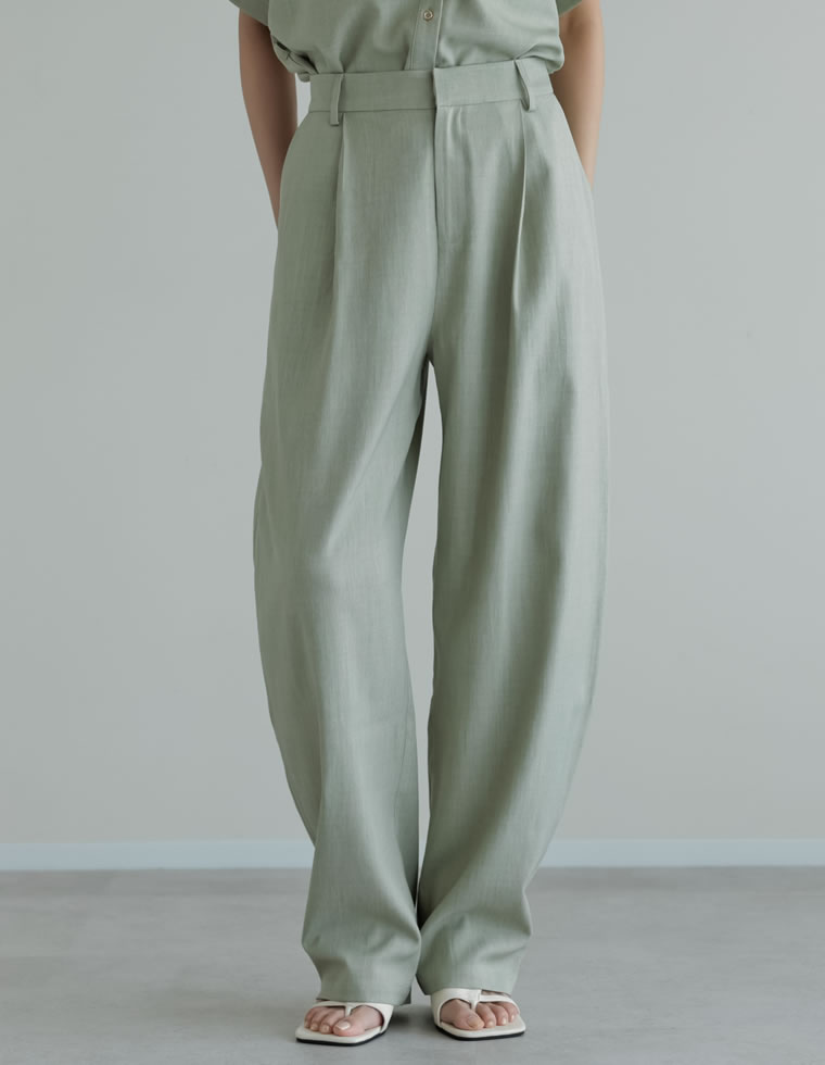 リネンライクタックバレルレッグパンツ