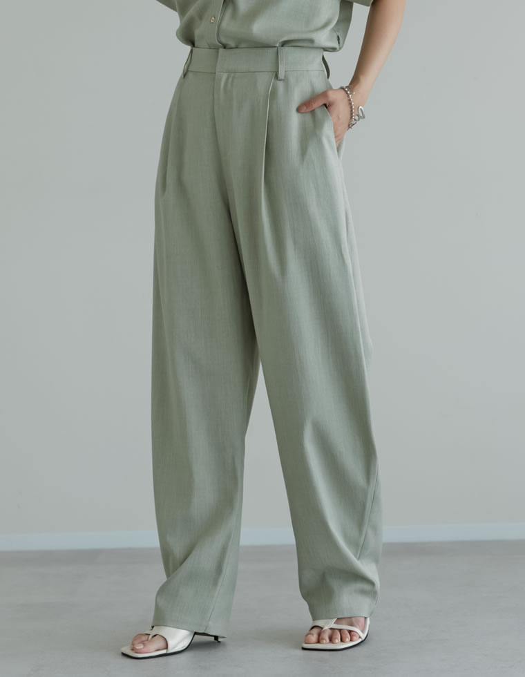 リネンライクタックバレルレッグパンツ