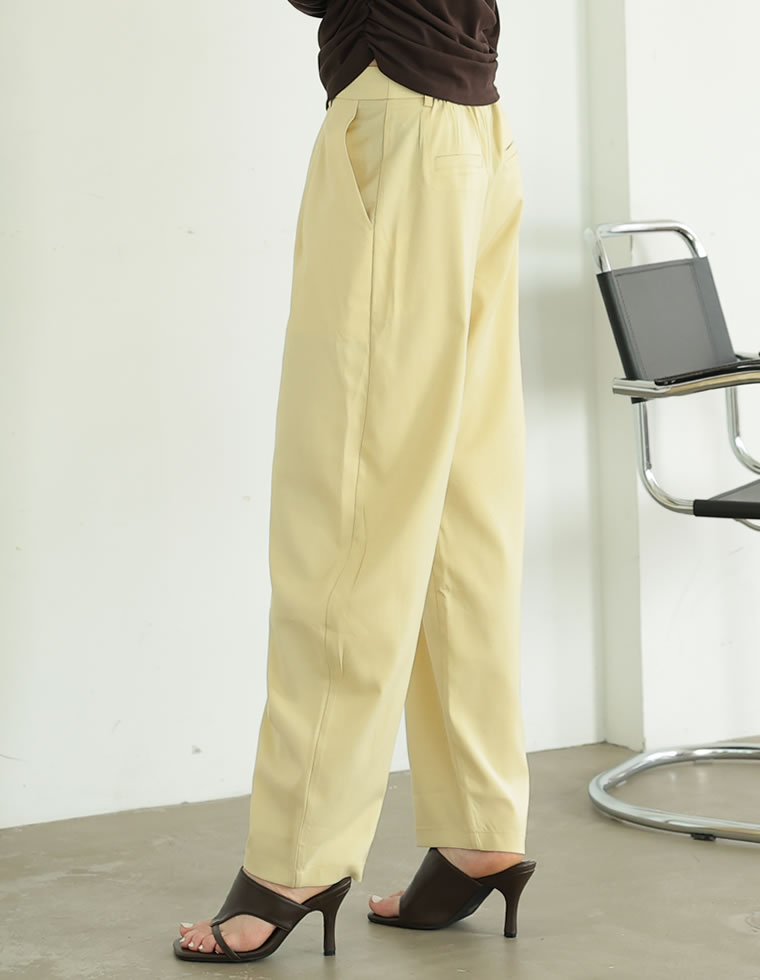 リネンライクタックバレルレッグパンツ