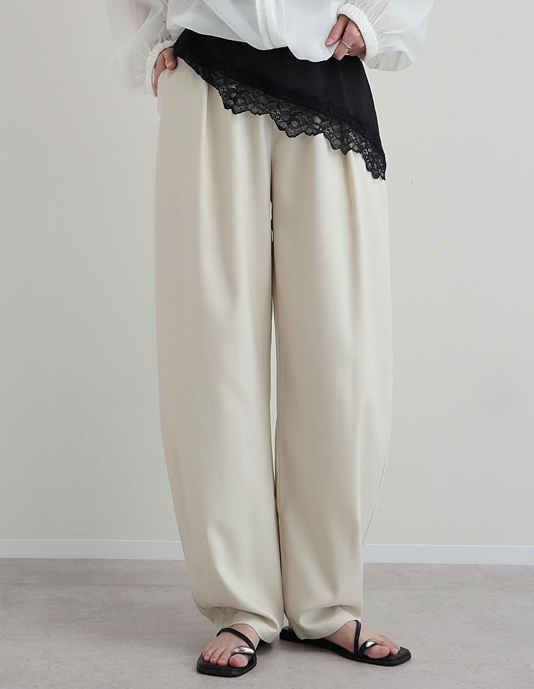 リネンライクタックバレルレッグパンツ
