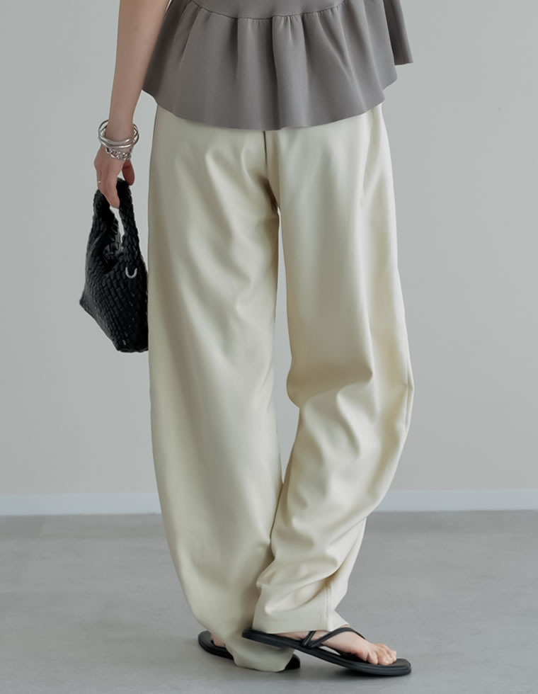 リネンライクタックバレルレッグパンツ