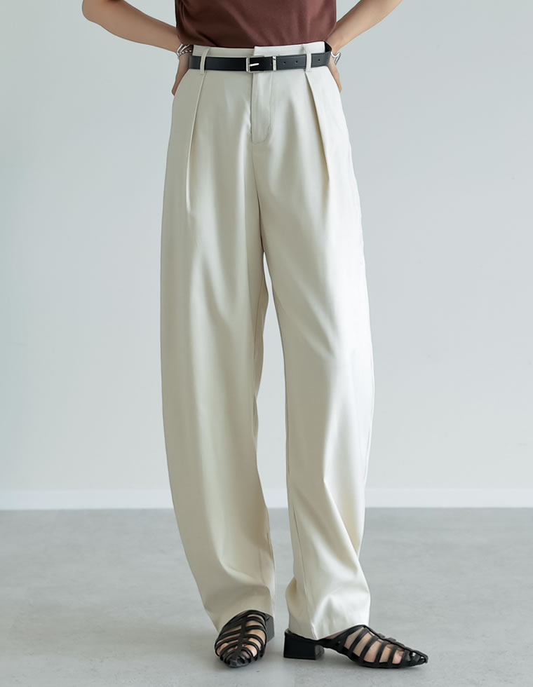 リネンライクタックバレルレッグパンツ