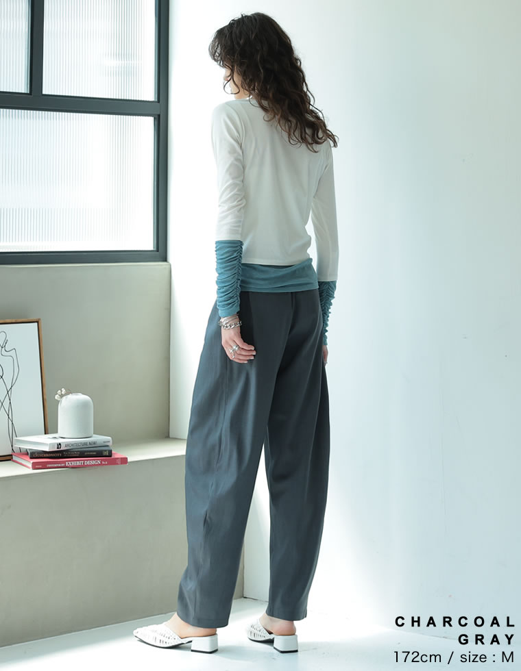 リネンライクタックバレルレッグパンツ