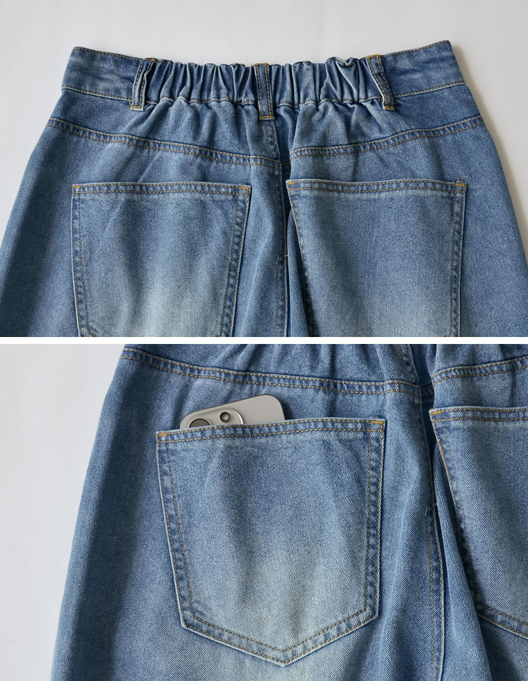 冷感デニムツータックワイドパンツ