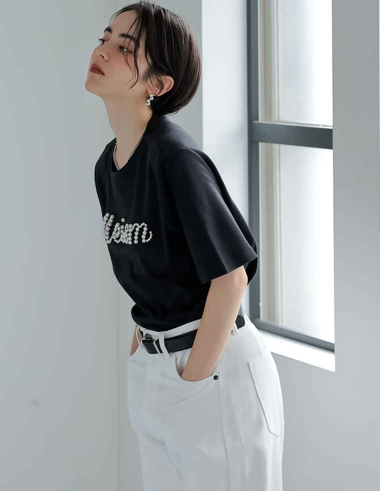 スムースコットンパールロゴTシャツ