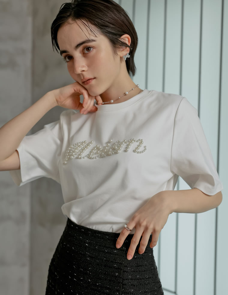 スムースコットンパールロゴTシャツ