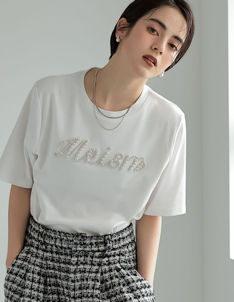 スムースコットンパールロゴTシャツ