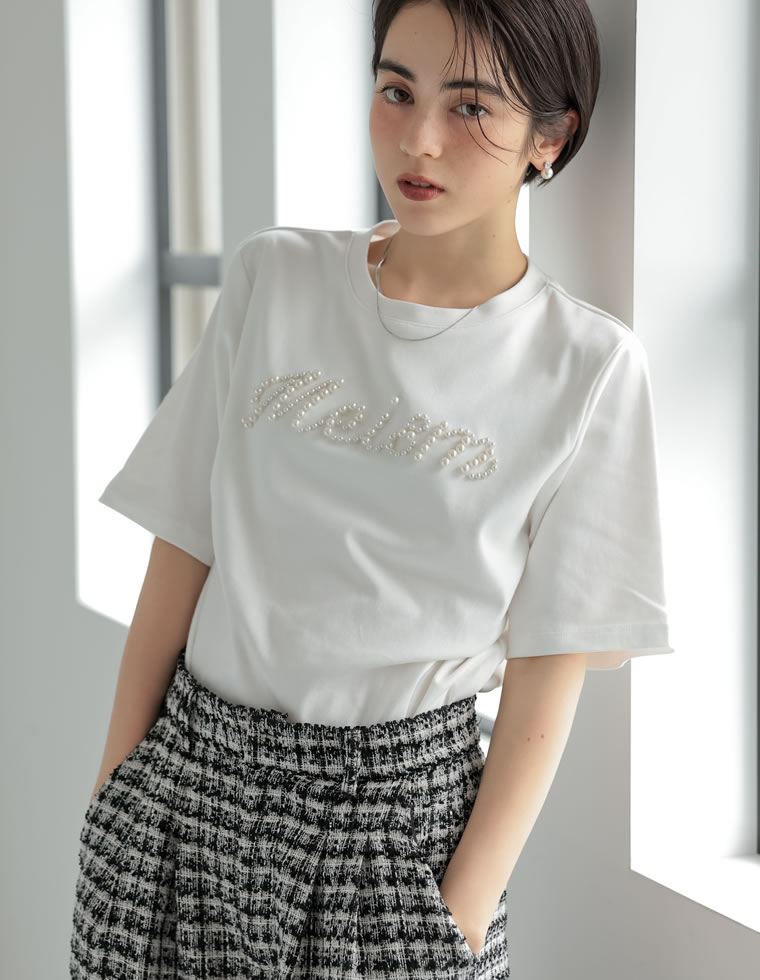 スムースコットンパールロゴTシャツ