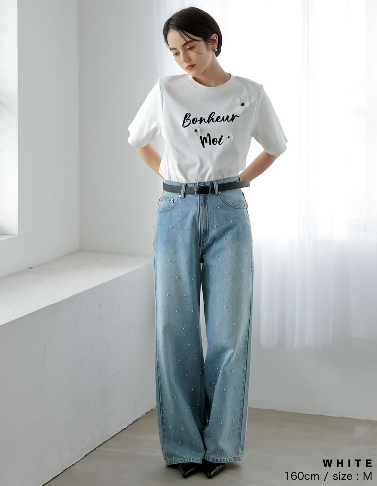 スムースコットン立体フラワーロゴTシャツ