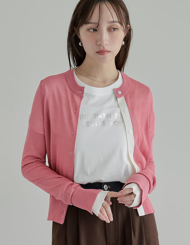 配色レイヤード風シアーニットカーディガン