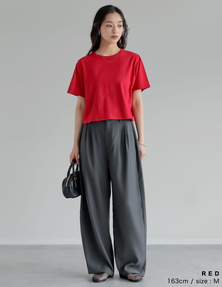 セミクロップド半袖Tシャツ