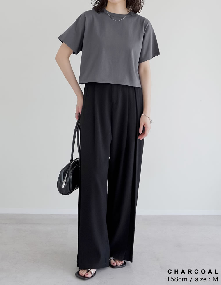 セミクロップド半袖Tシャツ
