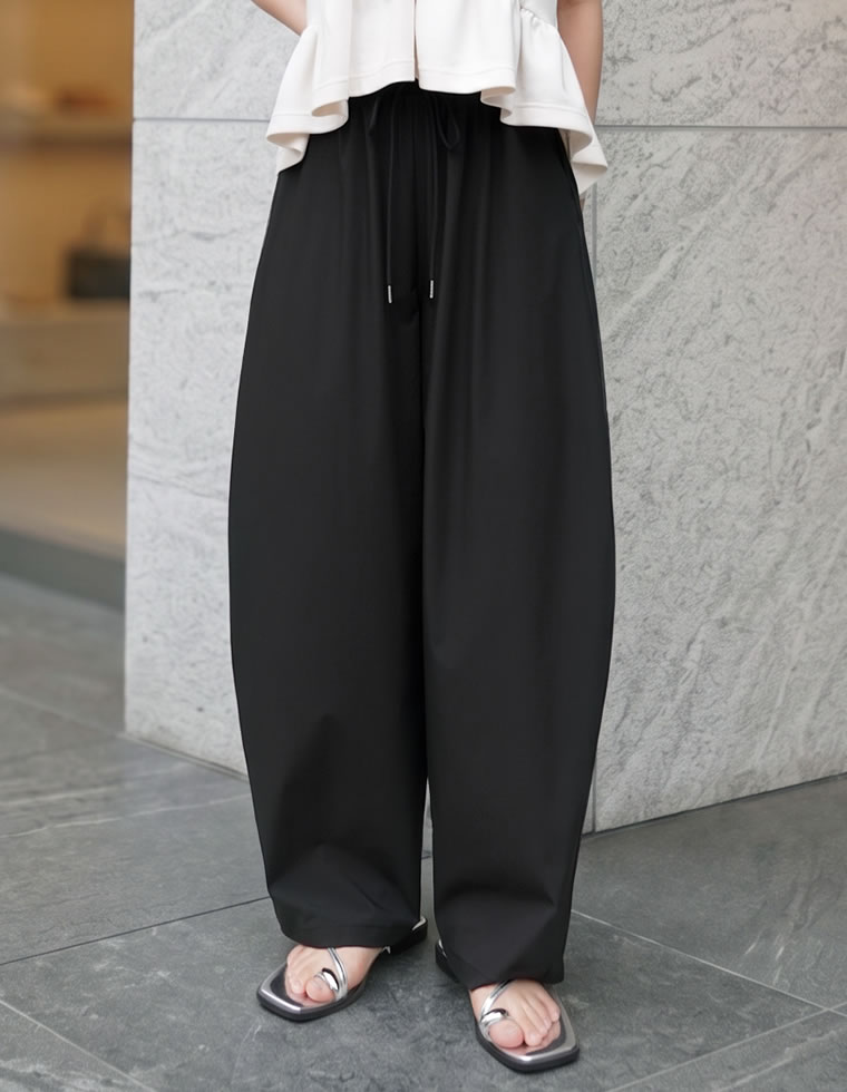 ウエストドロストバレルレッグパンツ