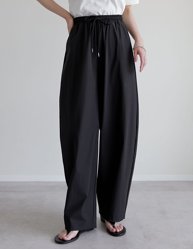 ウエストドロストバレルレッグパンツ
