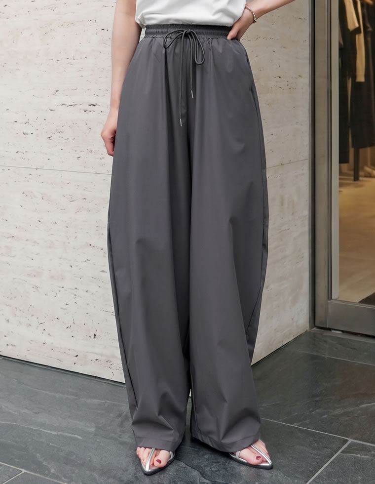 ウエストドロストバレルレッグパンツ