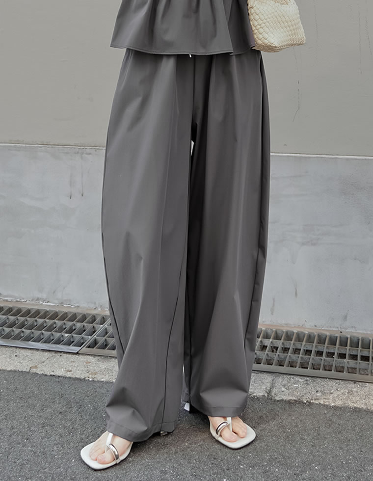 ウエストドロストバレルレッグパンツ