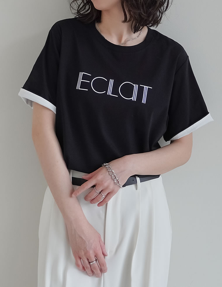 配色スリーブ半袖ロゴTシャツ