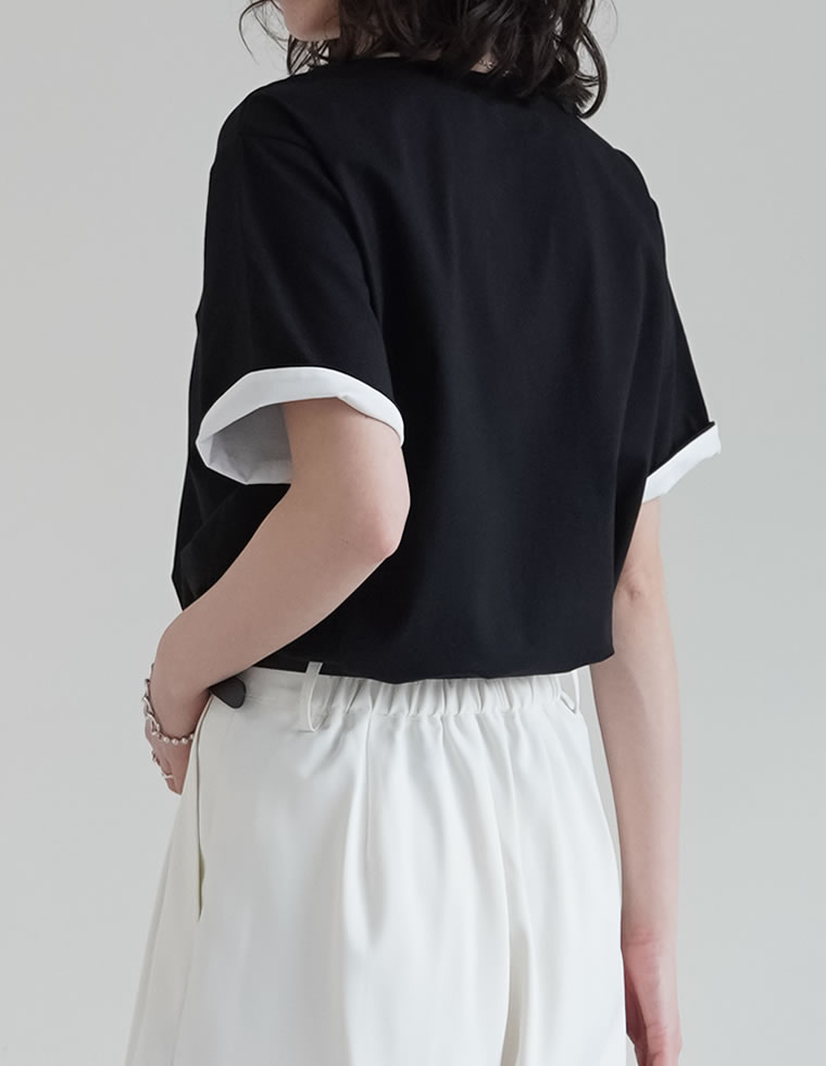 配色スリーブ半袖ロゴTシャツ