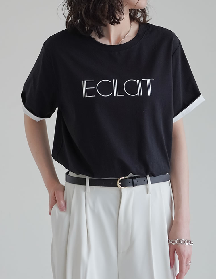 配色スリーブ半袖ロゴTシャツ