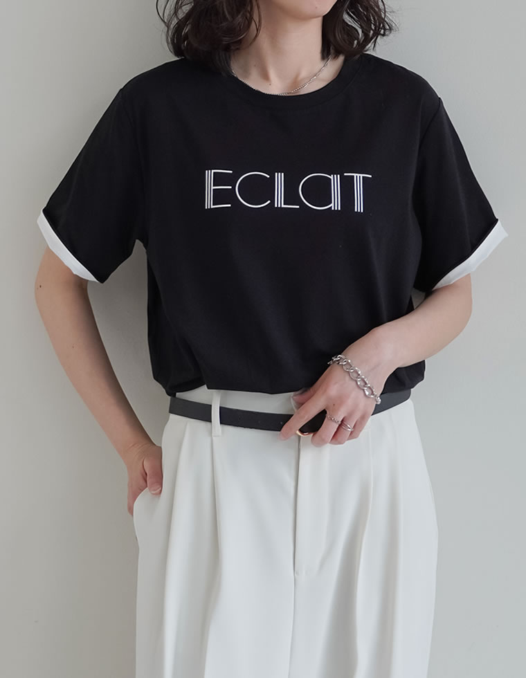 配色スリーブ半袖ロゴTシャツ