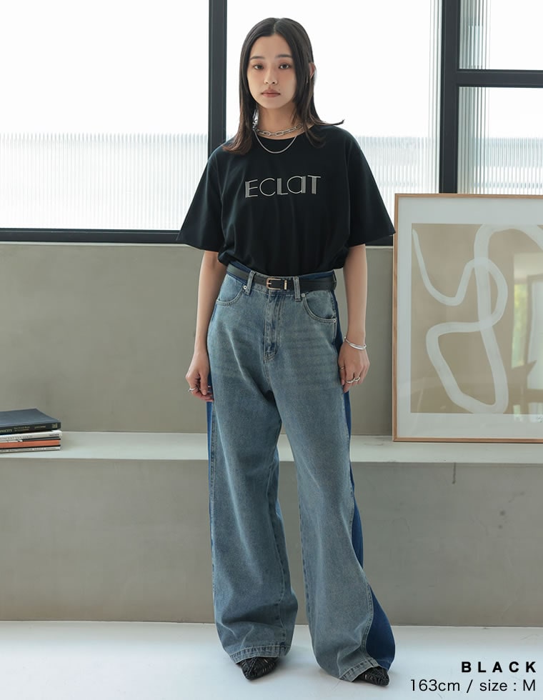 配色スリーブ半袖ロゴTシャツ