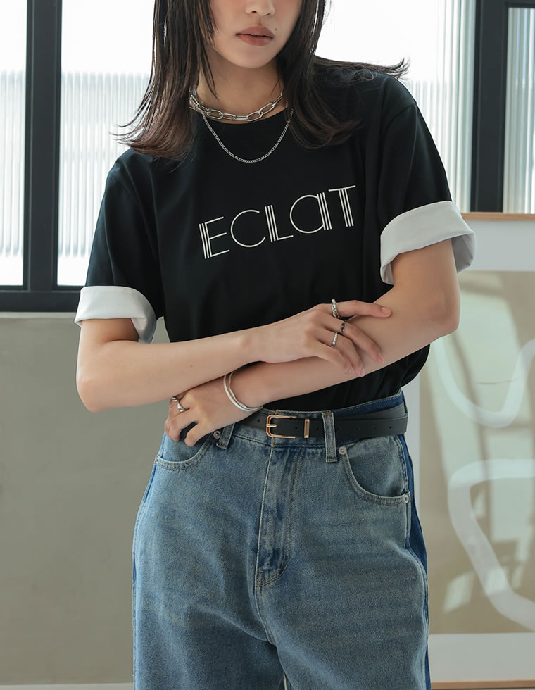 配色スリーブ半袖ロゴTシャツ