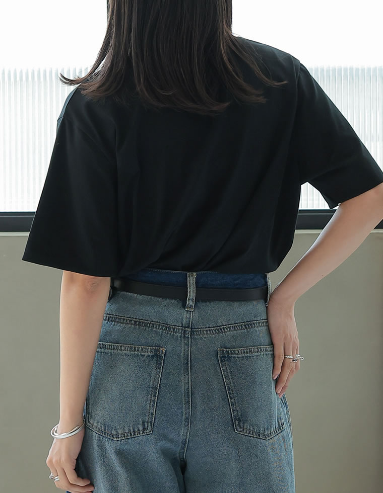 配色スリーブ半袖ロゴTシャツ