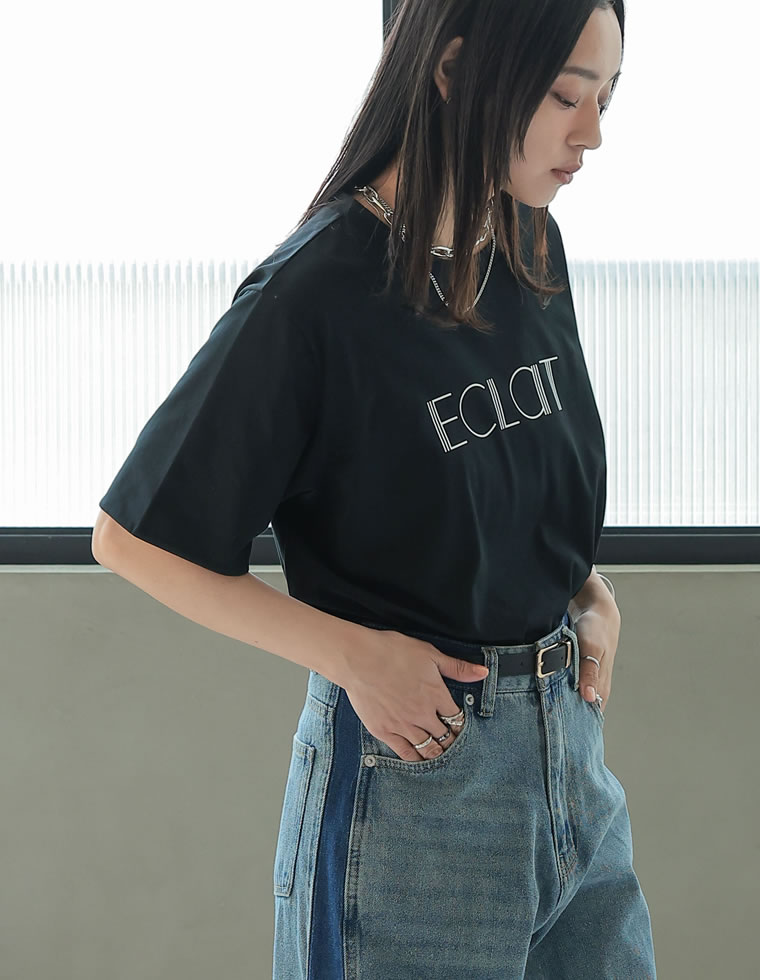 配色スリーブ半袖ロゴTシャツ