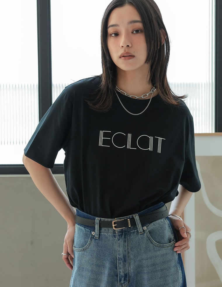 配色スリーブ半袖ロゴTシャツ