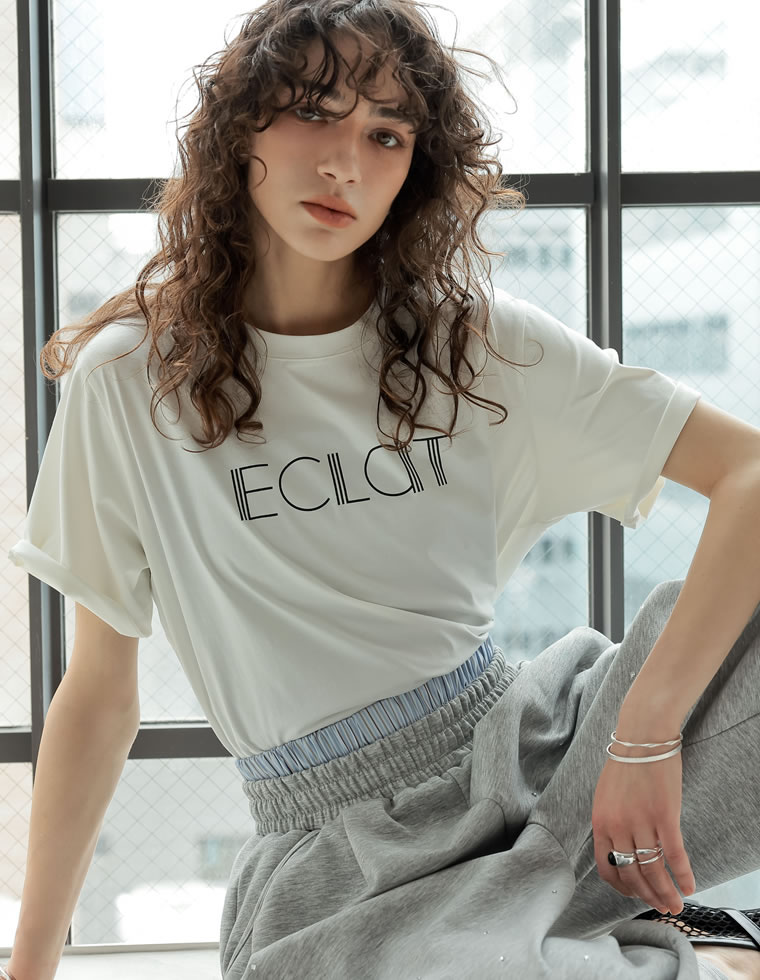 配色スリーブ半袖ロゴTシャツ
