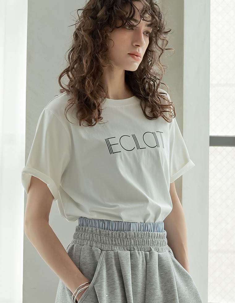 配色スリーブ半袖ロゴTシャツ