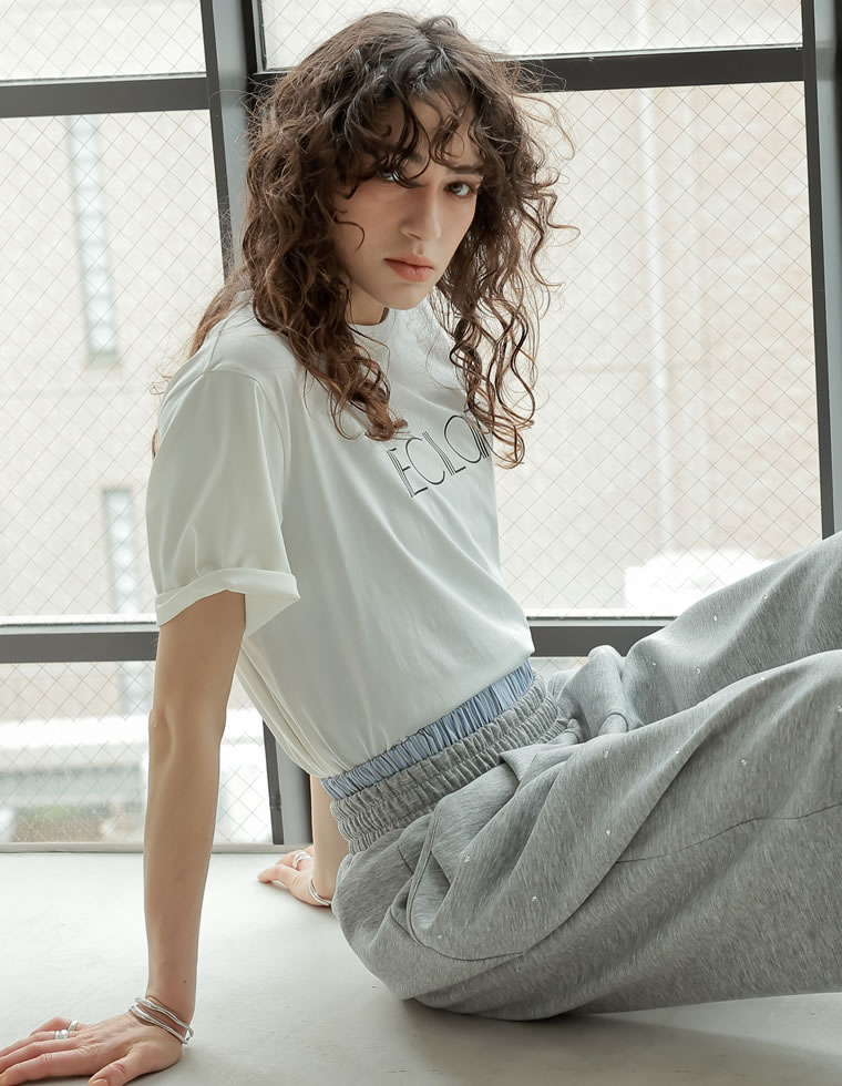 配色スリーブ半袖ロゴTシャツ