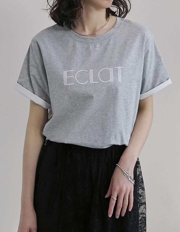 配色スリーブ半袖ロゴTシャツ