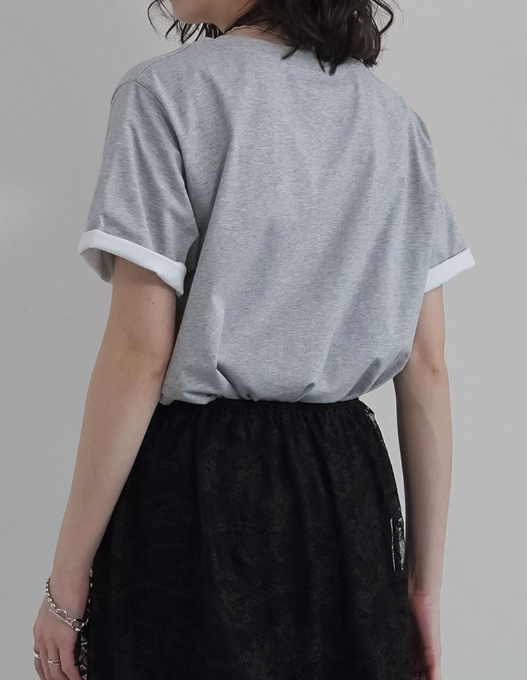 配色スリーブ半袖ロゴTシャツ