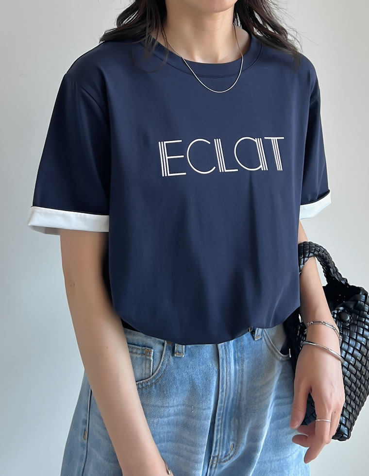 配色スリーブ半袖ロゴTシャツ