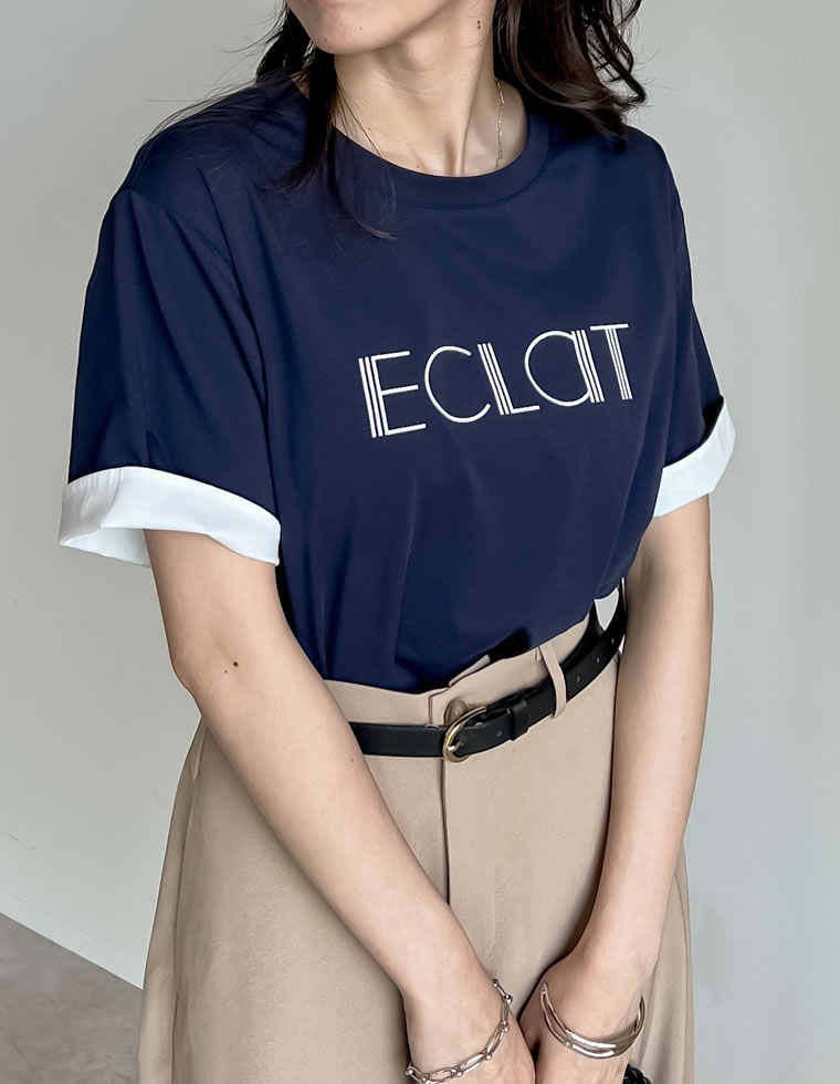 配色スリーブ半袖ロゴTシャツ