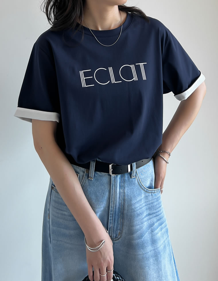 配色スリーブ半袖ロゴTシャツ