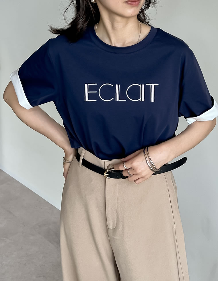 配色スリーブ半袖ロゴTシャツ